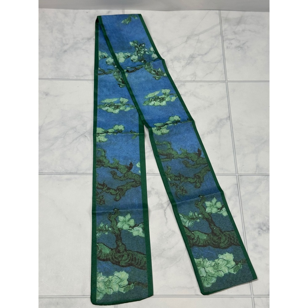 Yiwu Women Blue Green Almond Blossom Fine Art Print Skinny Scarf Headband